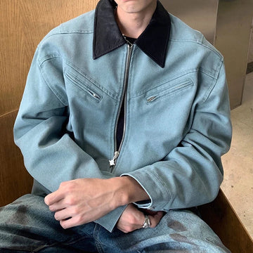 AIDASE  -  Fashion Male Jacket Patchwork Leather Contrast Color Design Long Sleeve Turn-down Collar Men Coats 2025 New Clothes 21E7564 aidase-shop